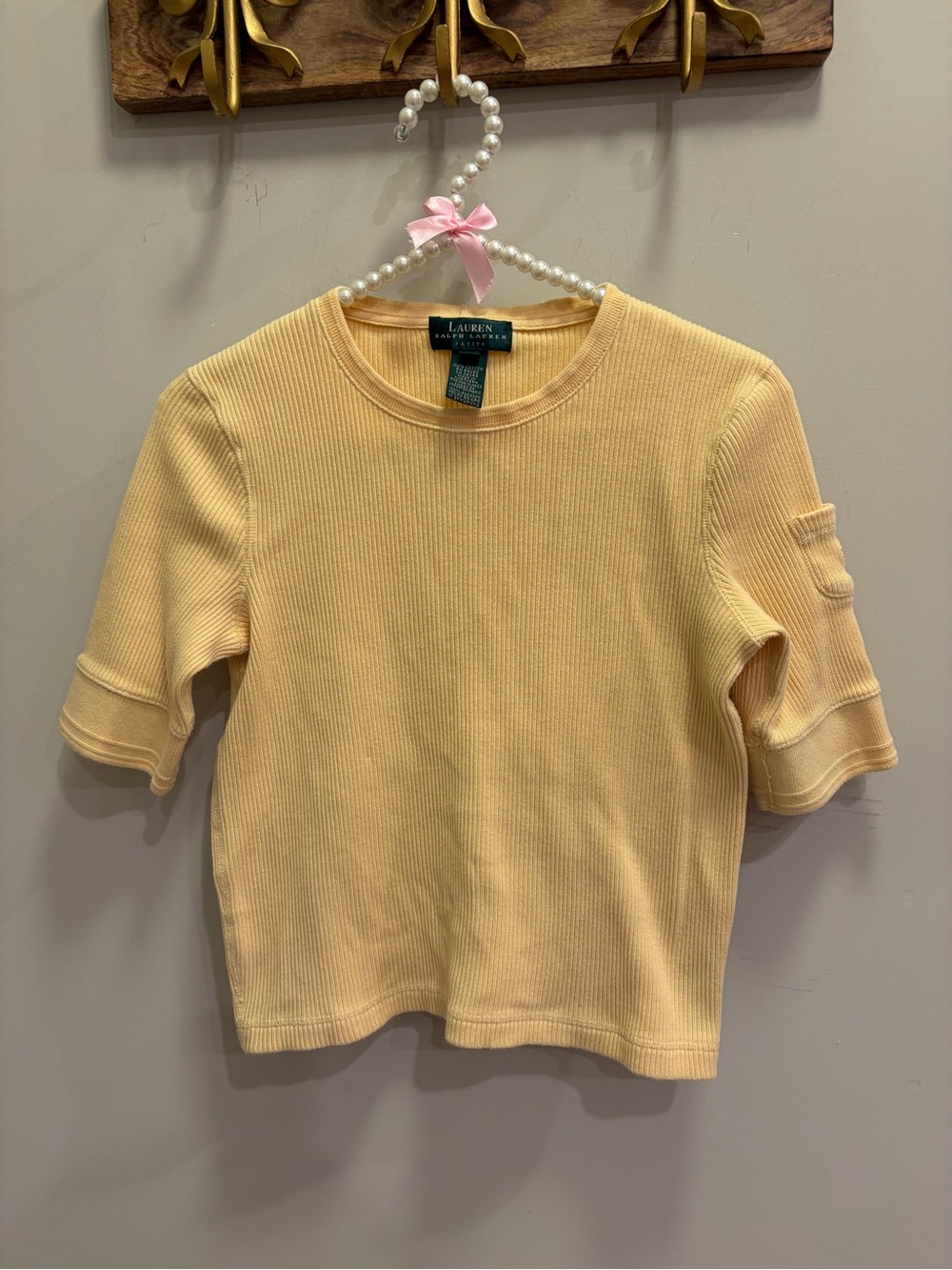 Lauren Ralph Lauren 100% cotton butter yellow ribbed top